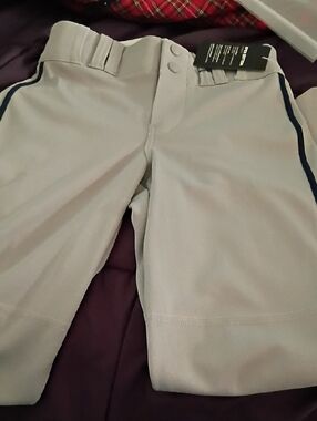 Kids Light Gray Baseball Pants with Navy Stripe - Unbranded